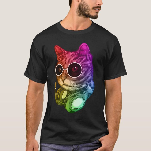 Camiseta Coloridos auriculares de gato Raver Animal (Anverso)