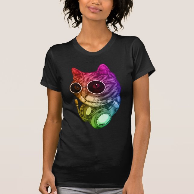 Camiseta Coloridos auriculares de gato Raver Animal (Anverso)