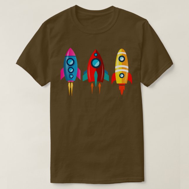Camiseta Coloridos buques de cohetes astronautas de manga l (Diseño del anverso)