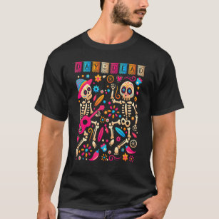 Camiseta Coloridos Esqueletos Mexicanos Danzantes Día De
