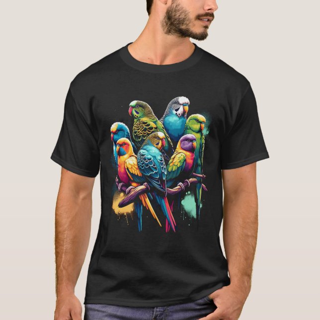 Camiseta Coloridos Parakeets Parrot Bird Lover Watcher (Anverso)