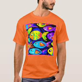 Camiseta Coloridos Patrones De Pescado Arte