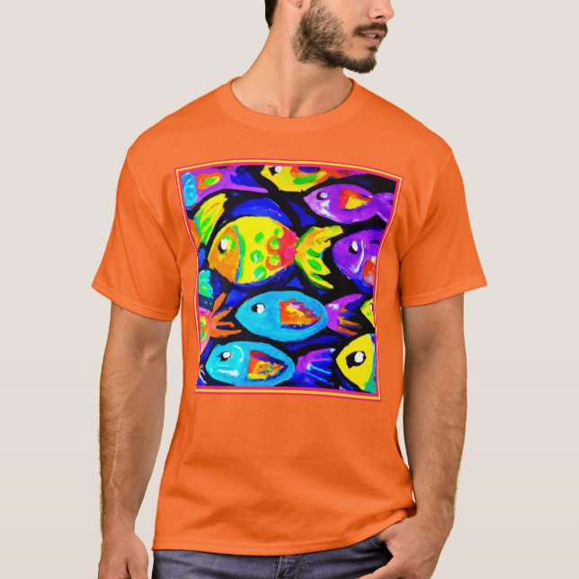 Camiseta Coloridos Patrones De Pescado Arte (Anverso)