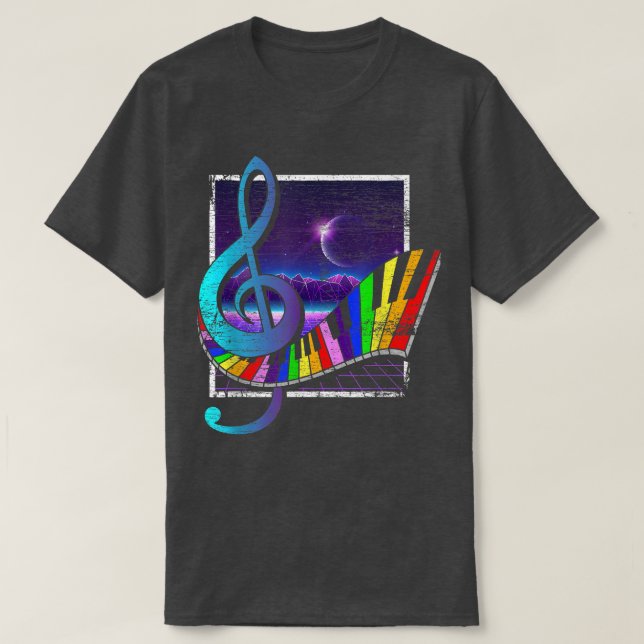 Camiseta Coloridos teclados Treble Clef 90s Synthwave Vapor (Diseño del anverso)