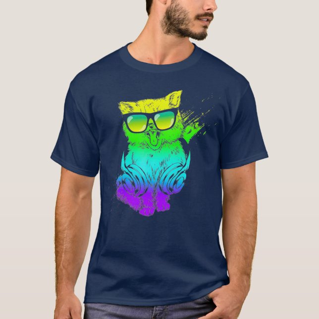 Camiseta Colorous Kitty DJ Techno Cat Music edm Fiesta (Anverso)