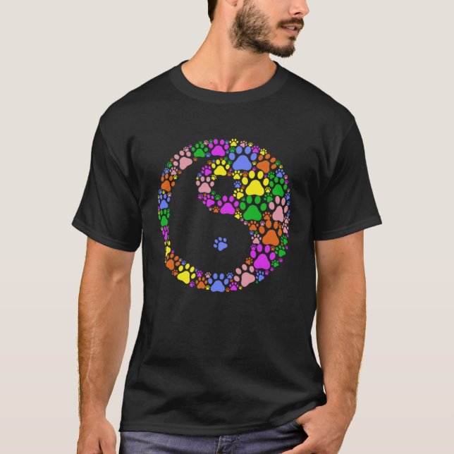 Camiseta Colourful cat and dog paw prints  Yin Yang (Anverso)