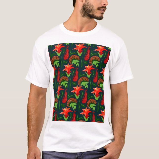 Camiseta Colourful Exotic Flowers Leaves Pattern-23187 (Anverso)