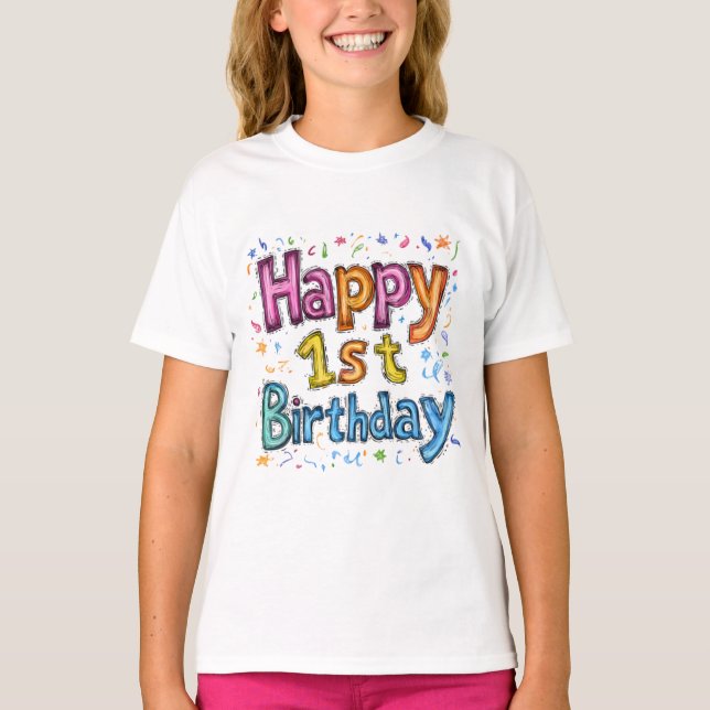 Camiseta Colourful Happy 1st Birthday Celebration Text (Anverso)