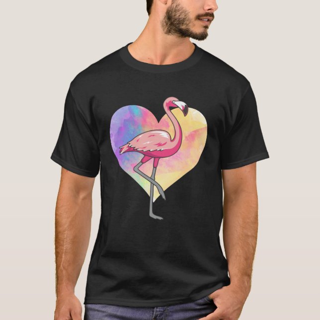 Camiseta Colourful Heart Pink Flamingo Bird (Anverso)