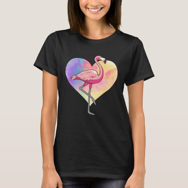 Camiseta Colourful Heart Pink Flamingo Bird (Anverso)