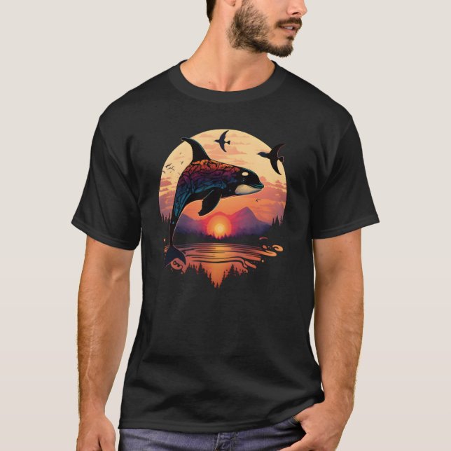 Camiseta Colourful mystical orca whale watching dolphin pot (Anverso)