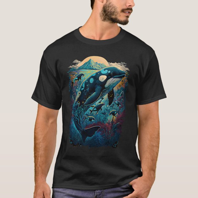Camiseta Colourful mystical orca whale watching dolphin pot (Anverso)
