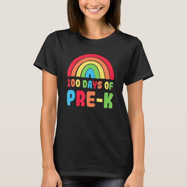 Camiseta Colourful Rainbow 100 Days Of Pre K Day Of School (Anverso)