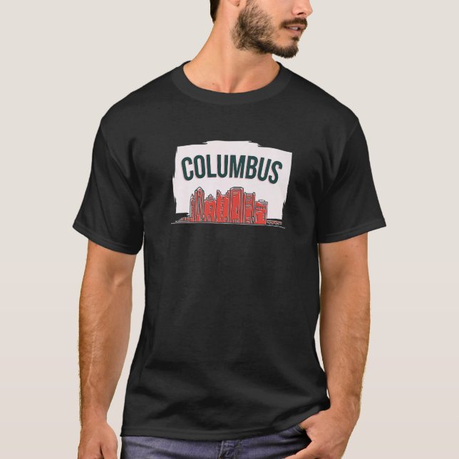 Camiseta Columbus Ohio USA City Skyline Silhouette Outline  (Anverso)
