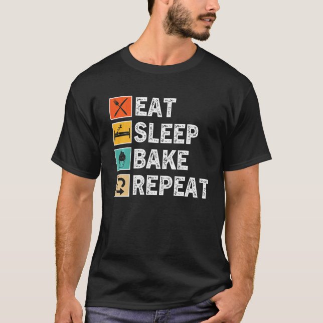 Camiseta Coma Baker Baker Baker Baker de hormigón repetido (Anverso)