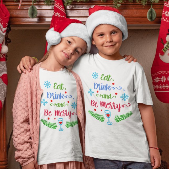 Camiseta Coma, bebe y sé moro, Navidades niños de vacacione (Eat, Drink and Be Merry, Christmas Holiday Kids T-Shirt)