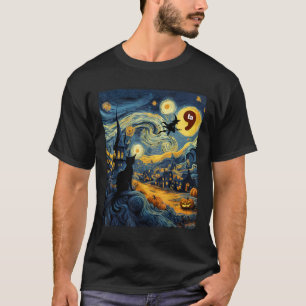 Camiseta Coma de gato negro de Halloween La Starry Night Ar