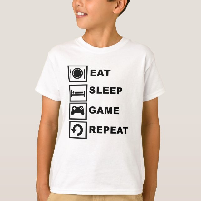 Camiseta Coma, duerma, juego, repetición (Anverso)