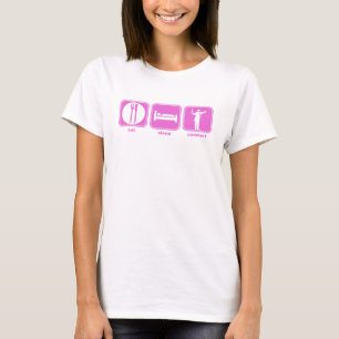 Camiseta coma el rosa de la conducta del sueño