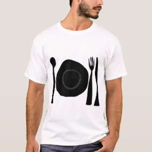Camiseta Coma en blanco y negro y utensilios gráficos