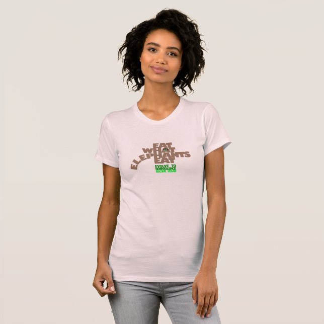 CAMISETA COMA LO QUE COMEN LOS ELEFANTES. VA EL VEGAN. (Anverso completo)