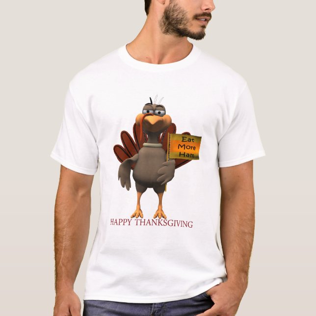 CAMISETA COMA MÁS CARNE, ACCIÓN DE GRACIAS FELIZ (Anverso)