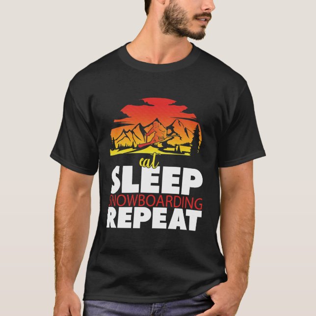 Camiseta Coma Sleep Snowboarding Repetir, Regalo de amante  (Anverso)