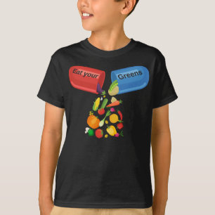 Camiseta Coma su alimentación saludable con la píldora vege