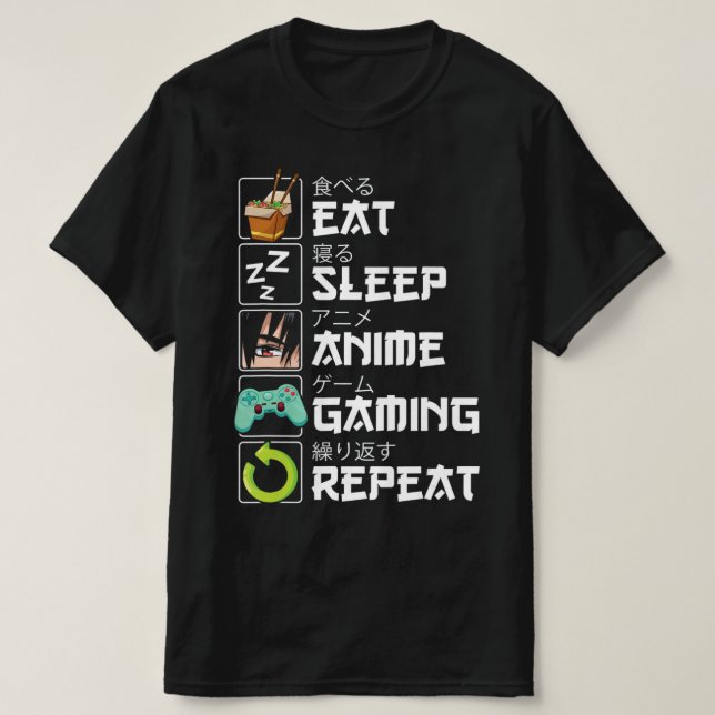 Camiseta Coma Sueño Anime Gaming Repetir Kawaii Otaku Anime (Diseño del anverso)