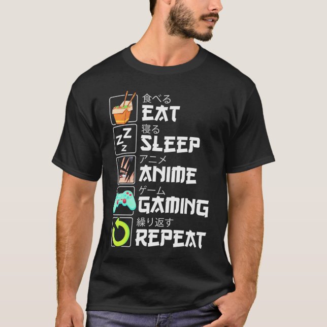 Camiseta Coma Sueño Anime Gaming Repetir Kawaii Otaku Anime (Anverso)