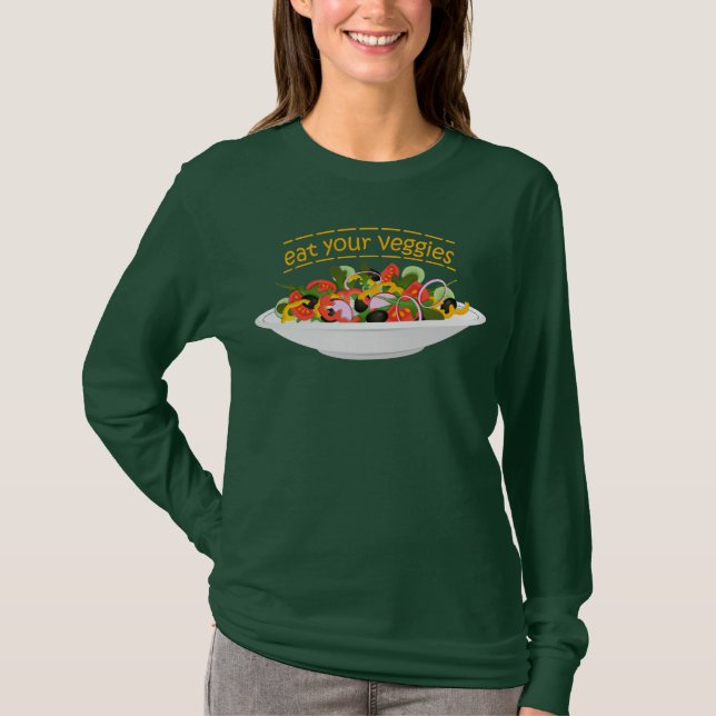 Camiseta Coma tus verduras Cita cuenco de ensaladas frescas (Anverso)