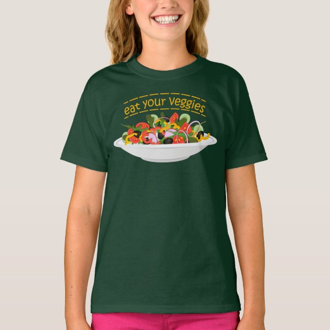 Camiseta Coma tus verduras Cita cuenco de ensaladas frescas (Anverso)