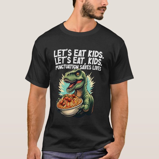 Camiseta Comamos Niños Dinosaurio Divertido Gramática Puntu (Anverso)