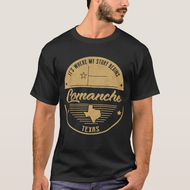 Camiseta Comanche Texas es donde comienza mi historia (Anverso)