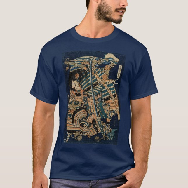 Camiseta COMBATE SAMURAI CON ESPALDAS KATANA de Hokusai (Anverso)