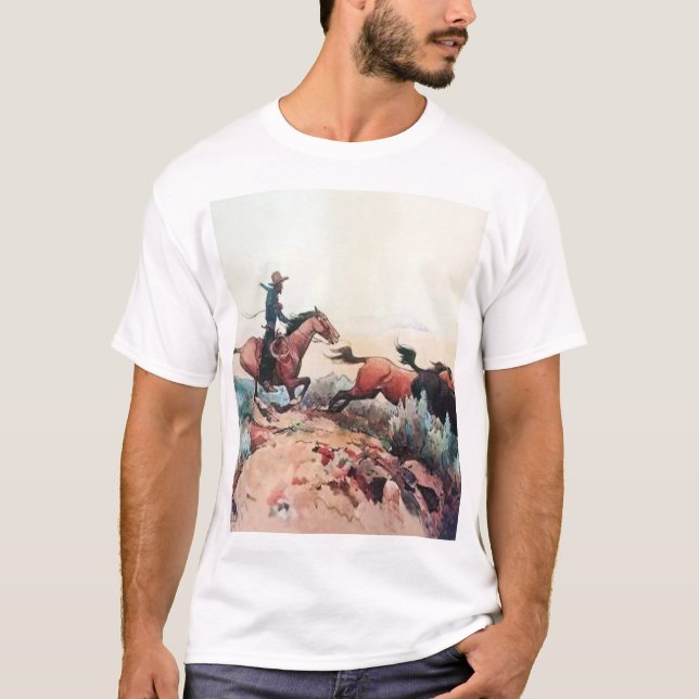 Camiseta “Come A-Runnin” Arte Occidental de Maynard Dixon (Anverso)