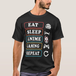 Camiseta Come Anime de Juegos Duerme Repite Kawaii Otaku An