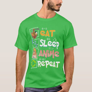 Camiseta Come Anime Duerme Repite Divertido Anime Come Duer
