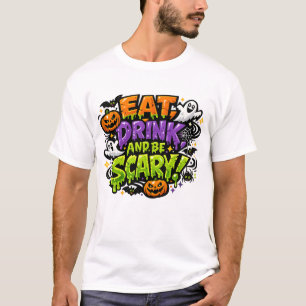 Camiseta Come, Bebe Y Sé Espantoso Arte Cómic De Halloween