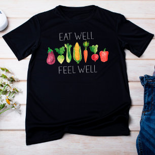 Camiseta Come Bien Siente Bien Verduras Orgánicas Acuarela