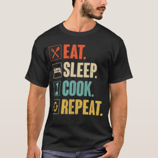 Camiseta Come Cocinar Dormir Repetir Divertido Vintage Coci