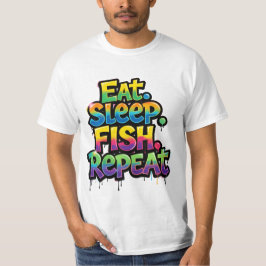 Camiseta Come Dormir Pescar Repetir Arcoíris Grafiti