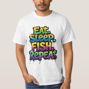 Camiseta Come Dormir Pescar Repetir Arcoíris Grafiti