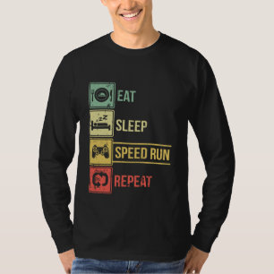 Camiseta Come Dormir Speed Run Repetir Videojuegos Juego de