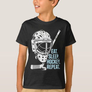 Camiseta Come Hockey Dormir Repetir Máscara de Hockey Palo 