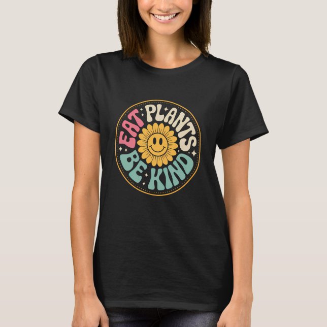 Camiseta Come Plántulas Sé Amable Girasol Vegano Retro (Anverso)