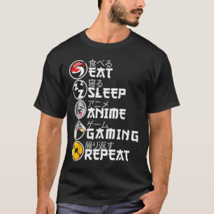Camiseta Come Retro Dormir Anime Juegos Repetir Kawaii Anim