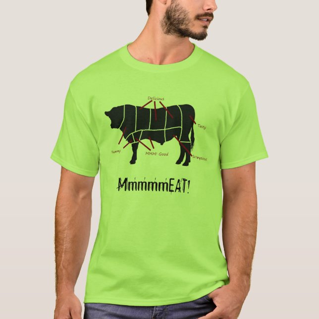 Camiseta ¡Comedor de la carne! La carne de vaca sabrosa (Anverso)