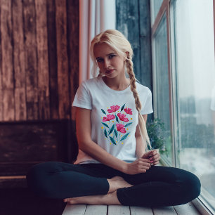 Camiseta Comedor florido, magenta y verde azulado