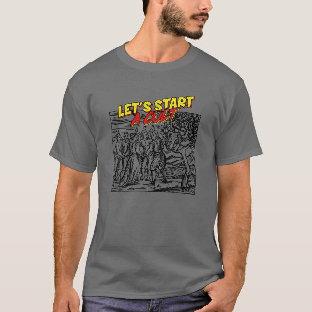 Camiseta Comencemos un culto - Demonios (Anverso)